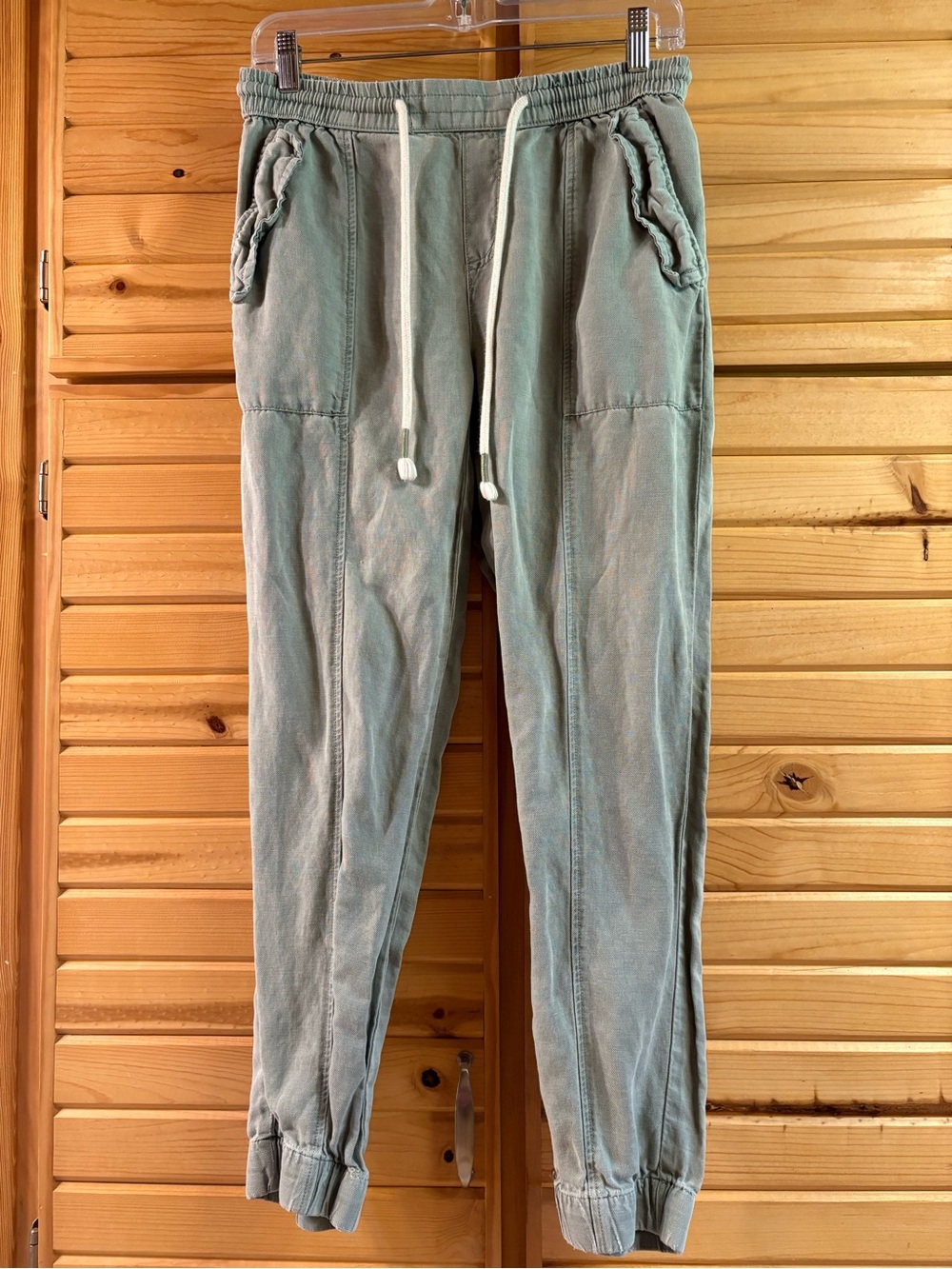C&C California Women’s Sage Green Linen Drawstring Joggers, Size S